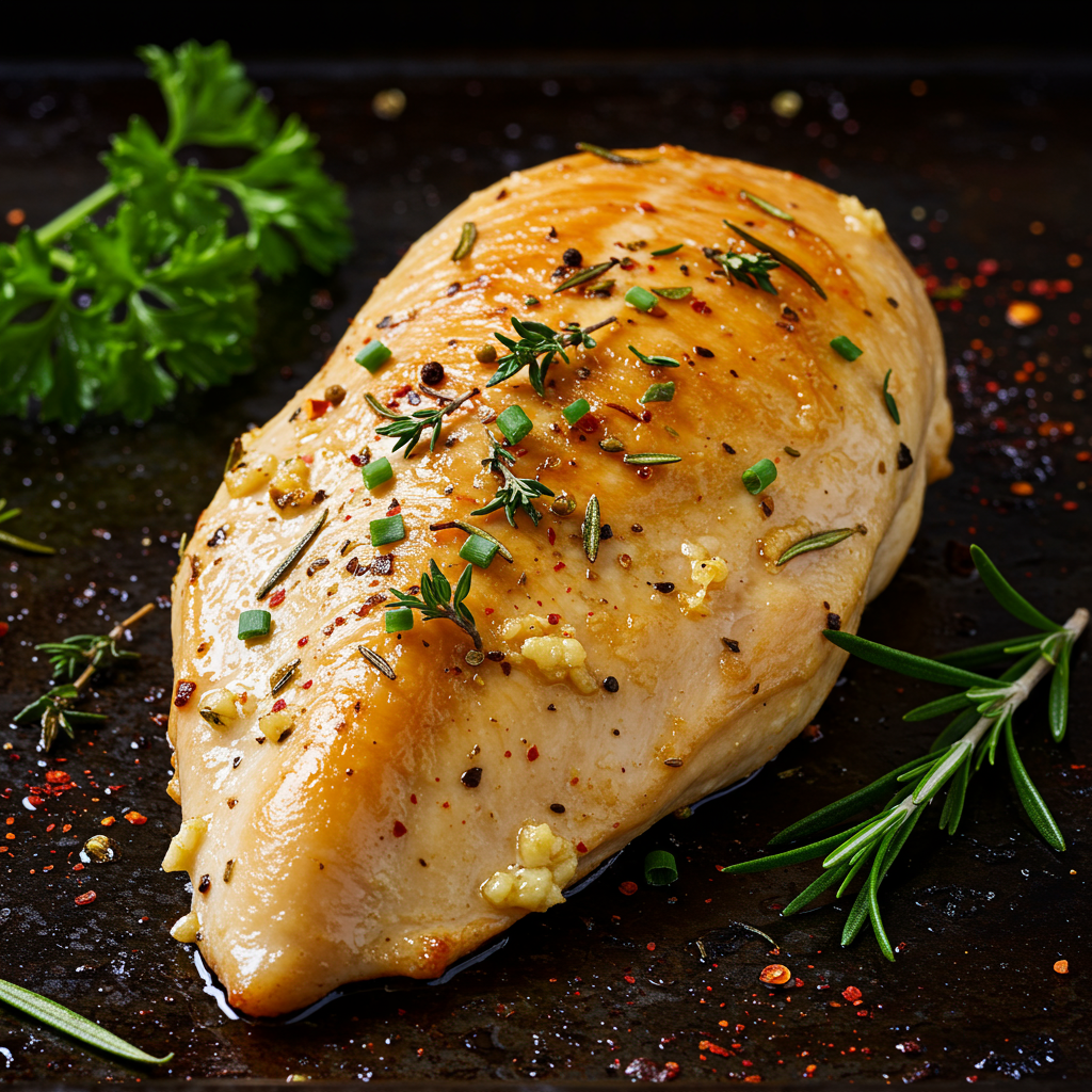 1. Pechuga de pollo al horno clásica con hierbas y ajo