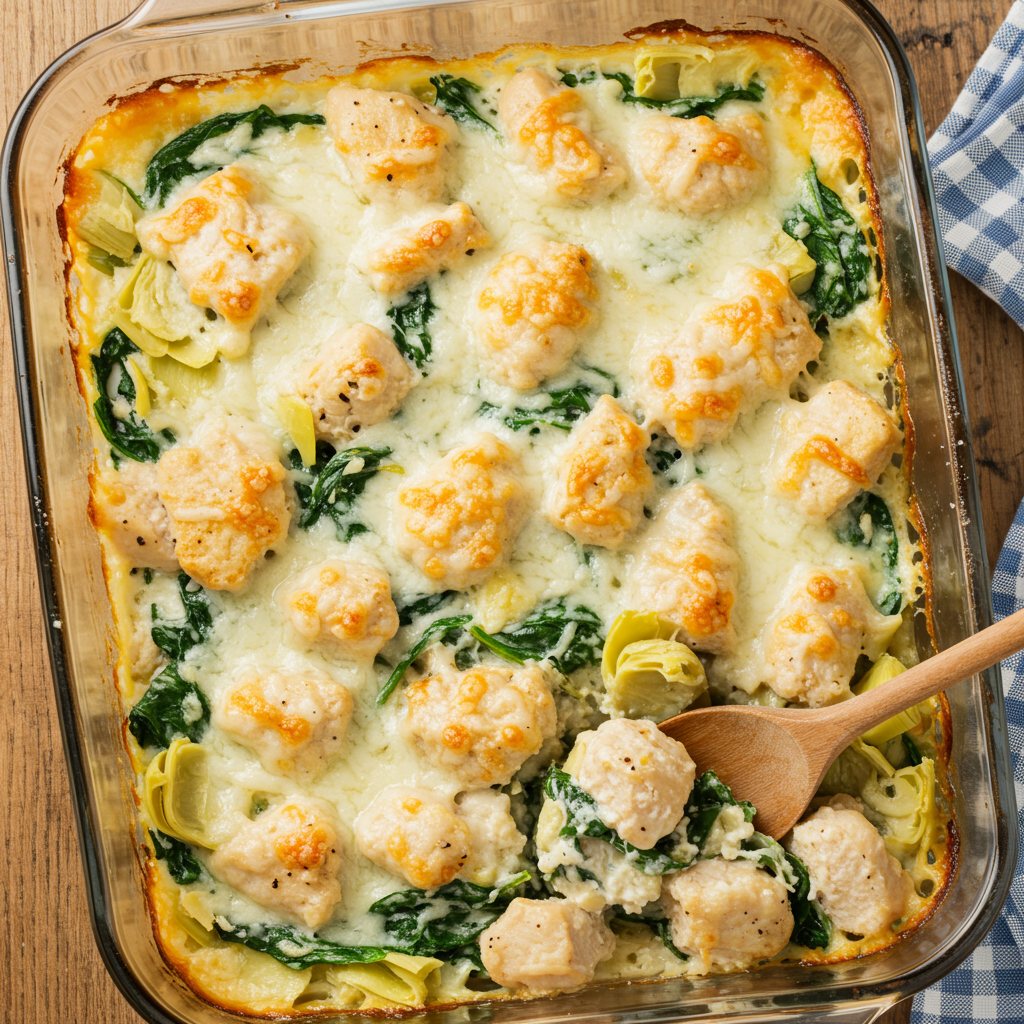 3. Cazuela de pollo con espinacas y alcachofas