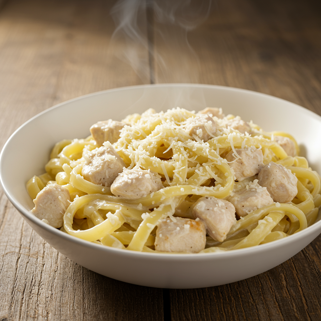 4. Pasta cremosa con pollo, parmesano y ajo