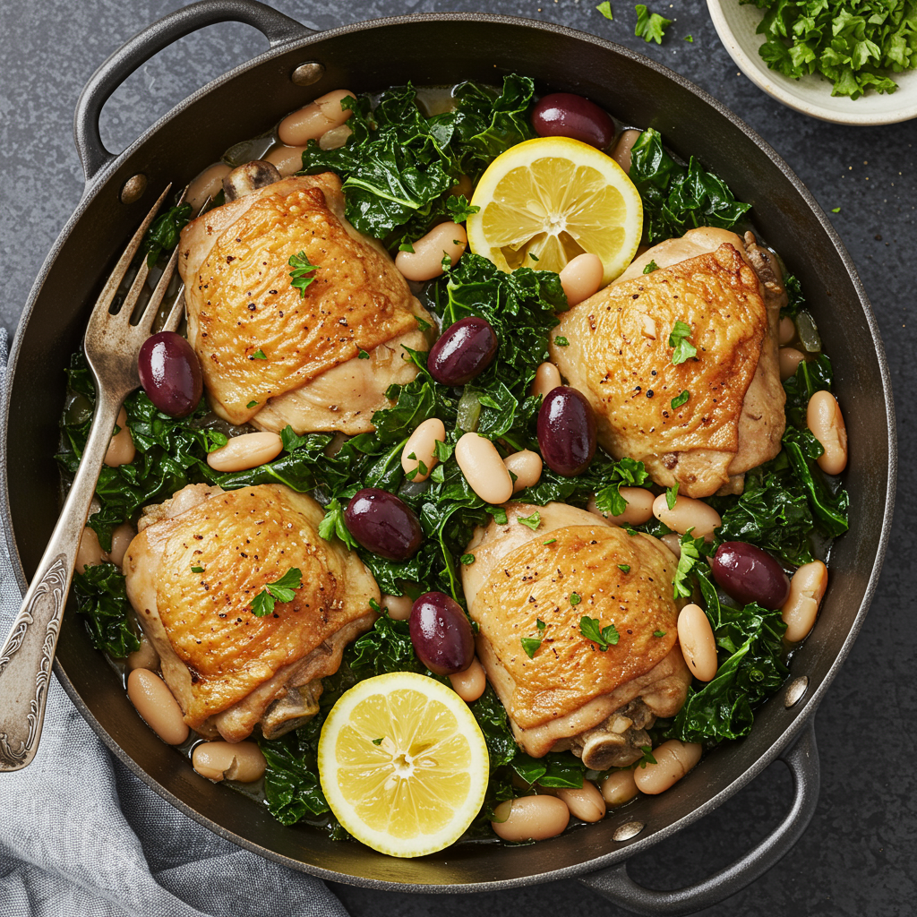 4. Pollo estofado mediterráneo con col rizada y frijoles blancos