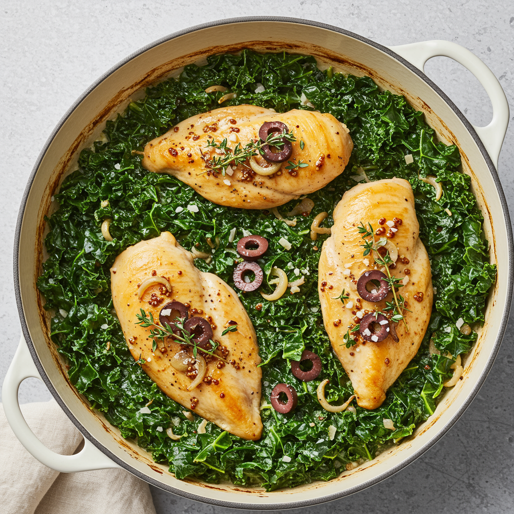 6. Pollo en una sola olla con col rizada a la crema