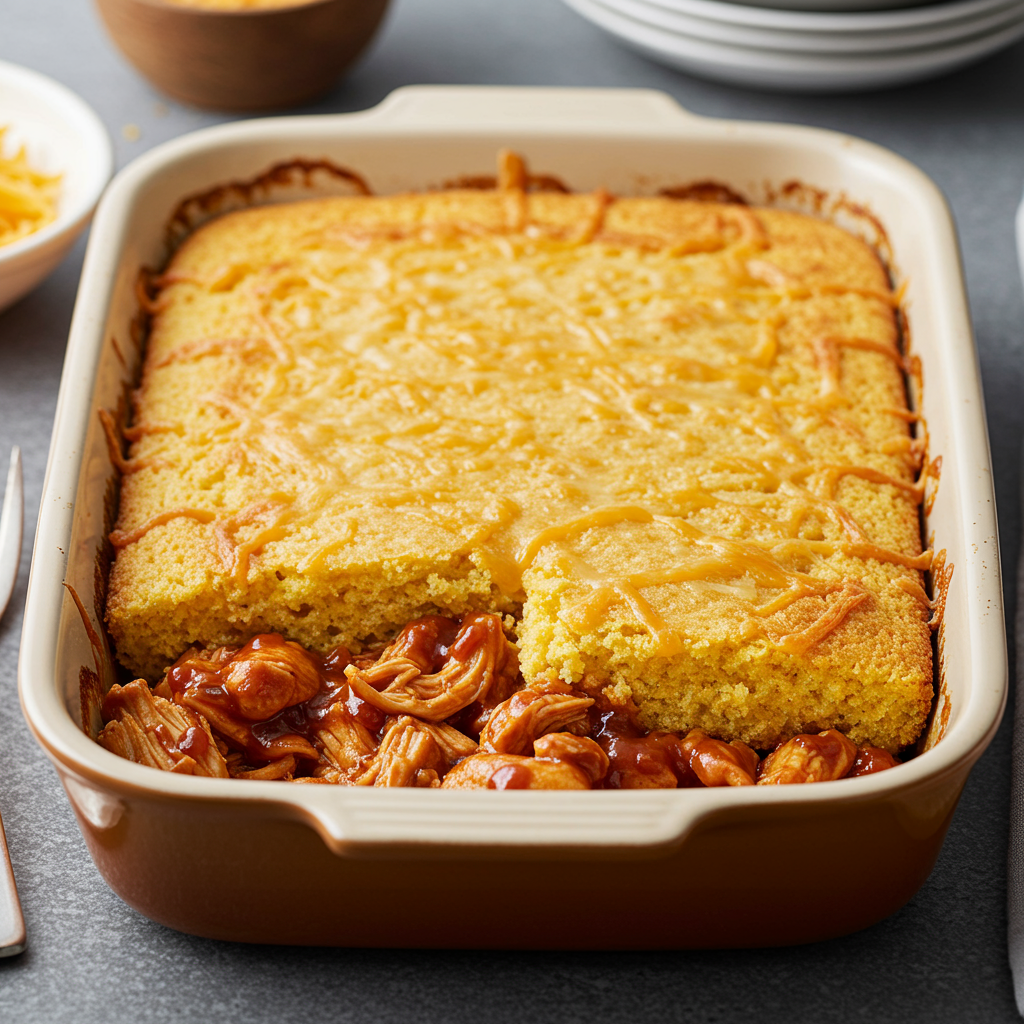 8. Cazuela de pollo a la barbacoa y pan de maíz