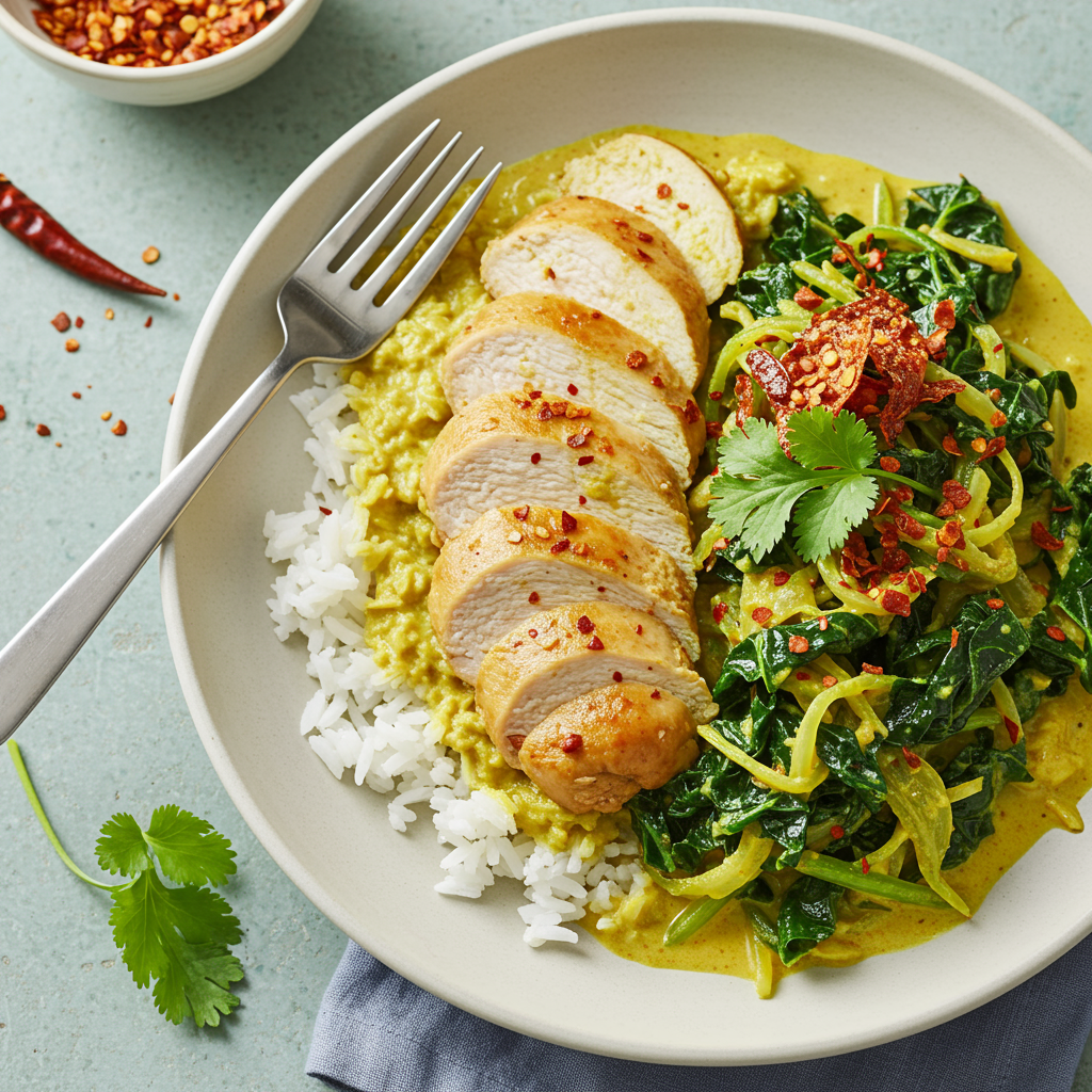 10. Pollo con col rizada y coco de inspiración tailandesa