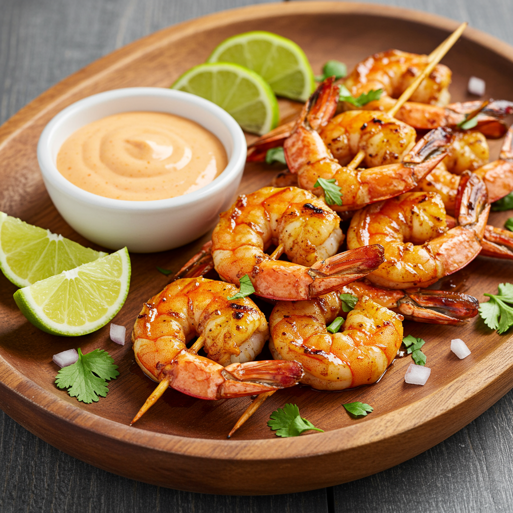 12. Camarones caribeños a la parrilla con salsa para mojar