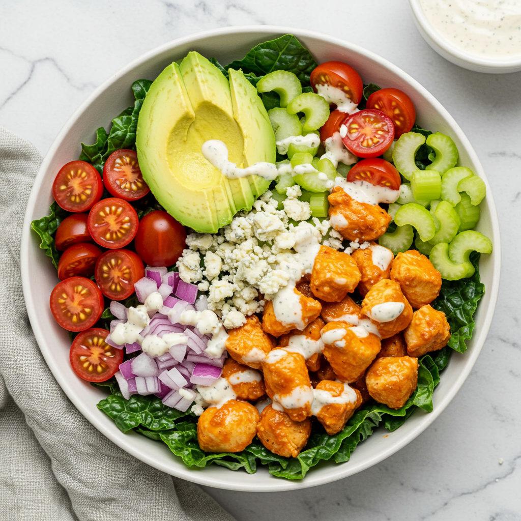 13. Tazón energético de pollo y col rizada estilo búfalo