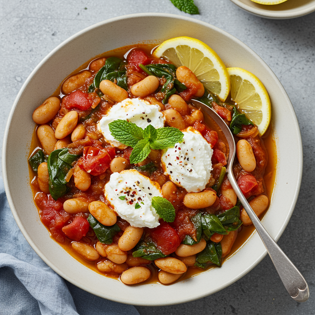 13. Estofado de frijoles con harissa picante