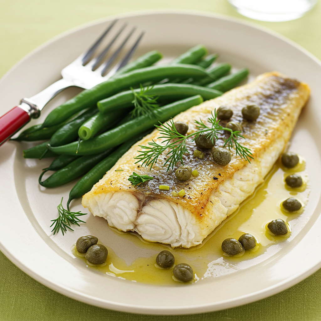 14. Lubina al horno con aderezo de limón y alcaparras