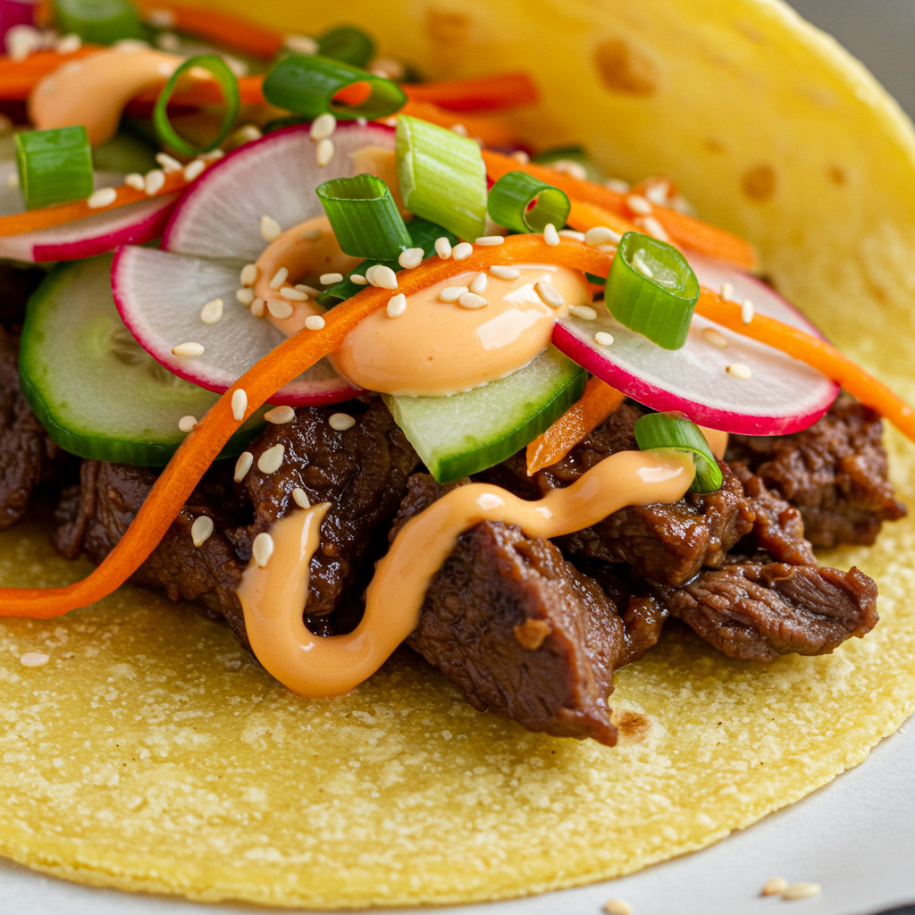 14. Tacos de carne de res a la barbacoa coreana