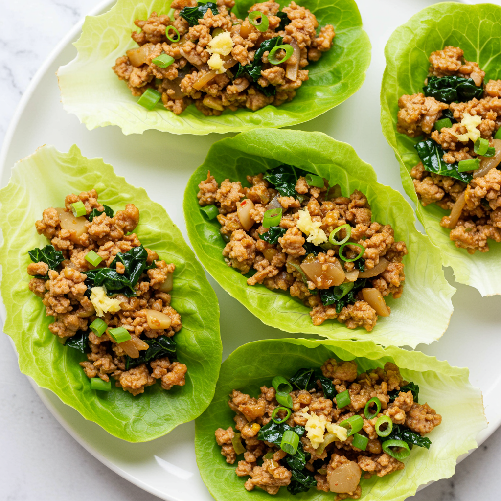15. Pollo con col rizada al estilo asiático envuelto en lechuga