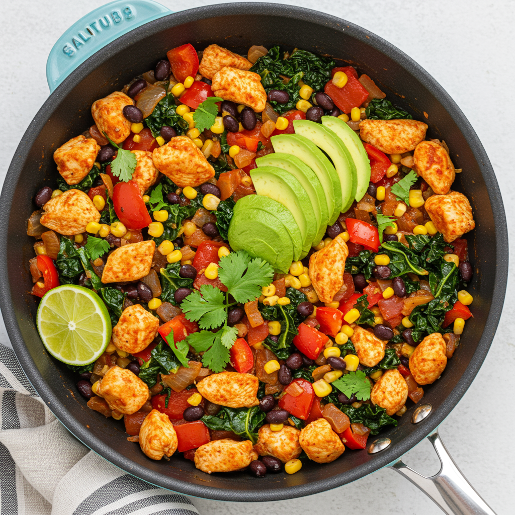 18. Sartén de pollo y col rizada de inspiración mexicana