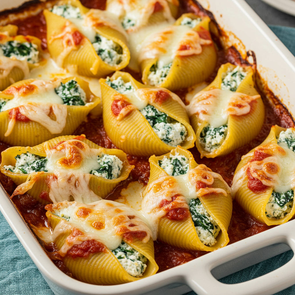 3. Conchas rellenas de espinacas y pollo