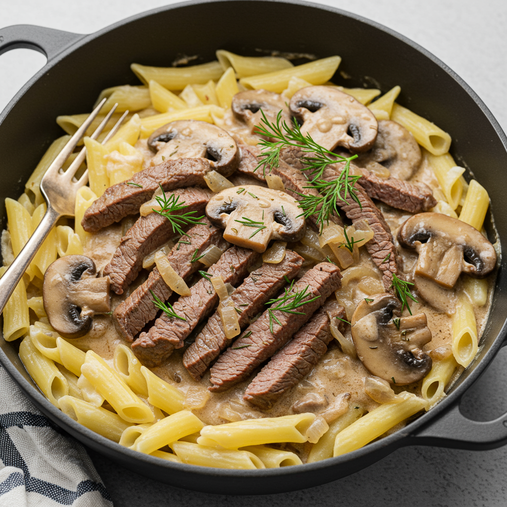 4. Stroganoff de carne y champiñones (versión saludable)