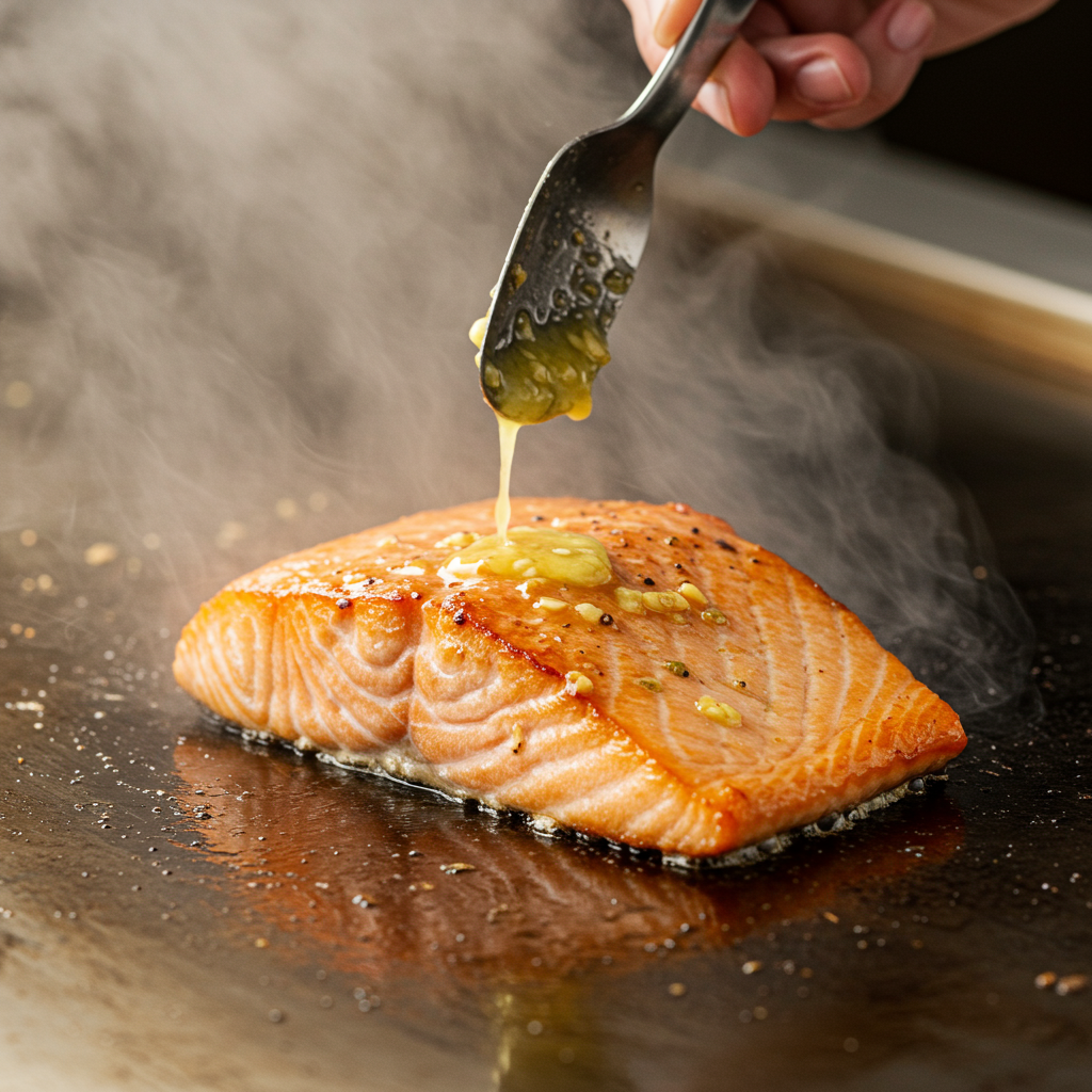 1. Salmón Blackstone clásico con mantequilla de ajo