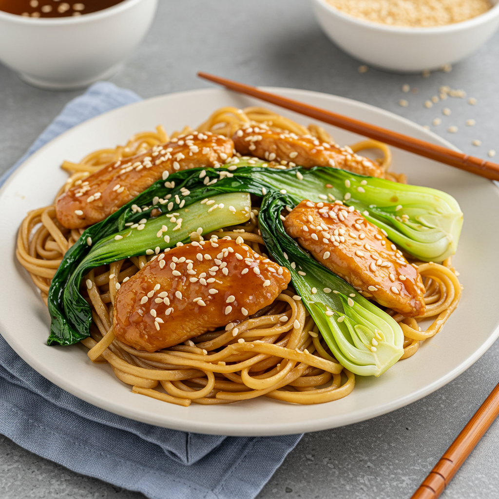 5. Fideos de pollo con miel y sésamo