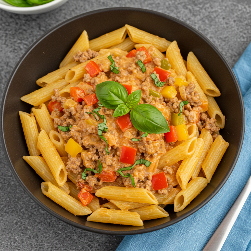 5. Pasta cremosa con carne de res rica en proteínas