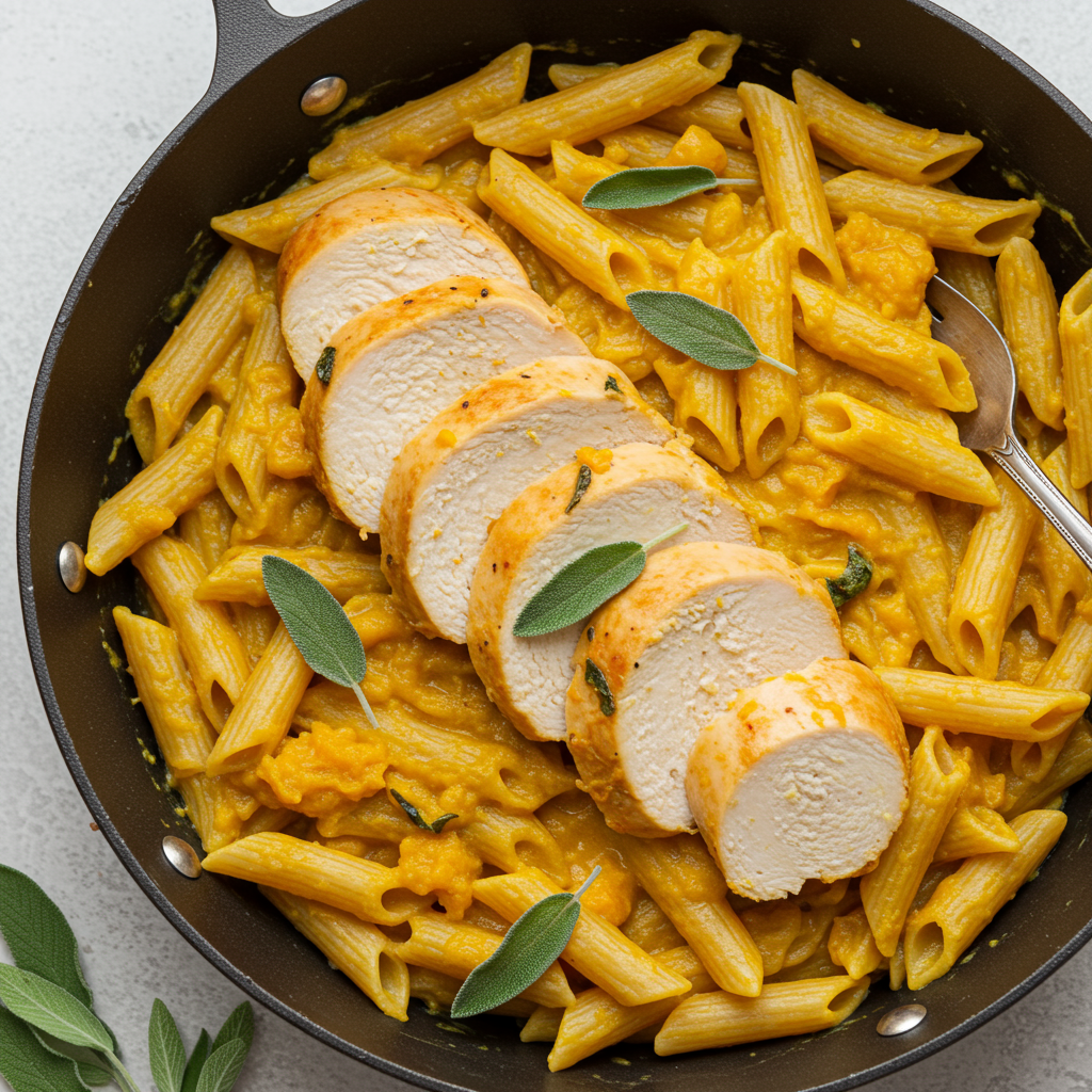 6. Pasta con pollo, calabaza y salvia