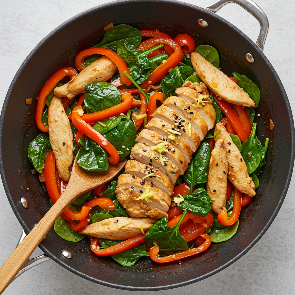 6. Salteado de pollo con espinacas