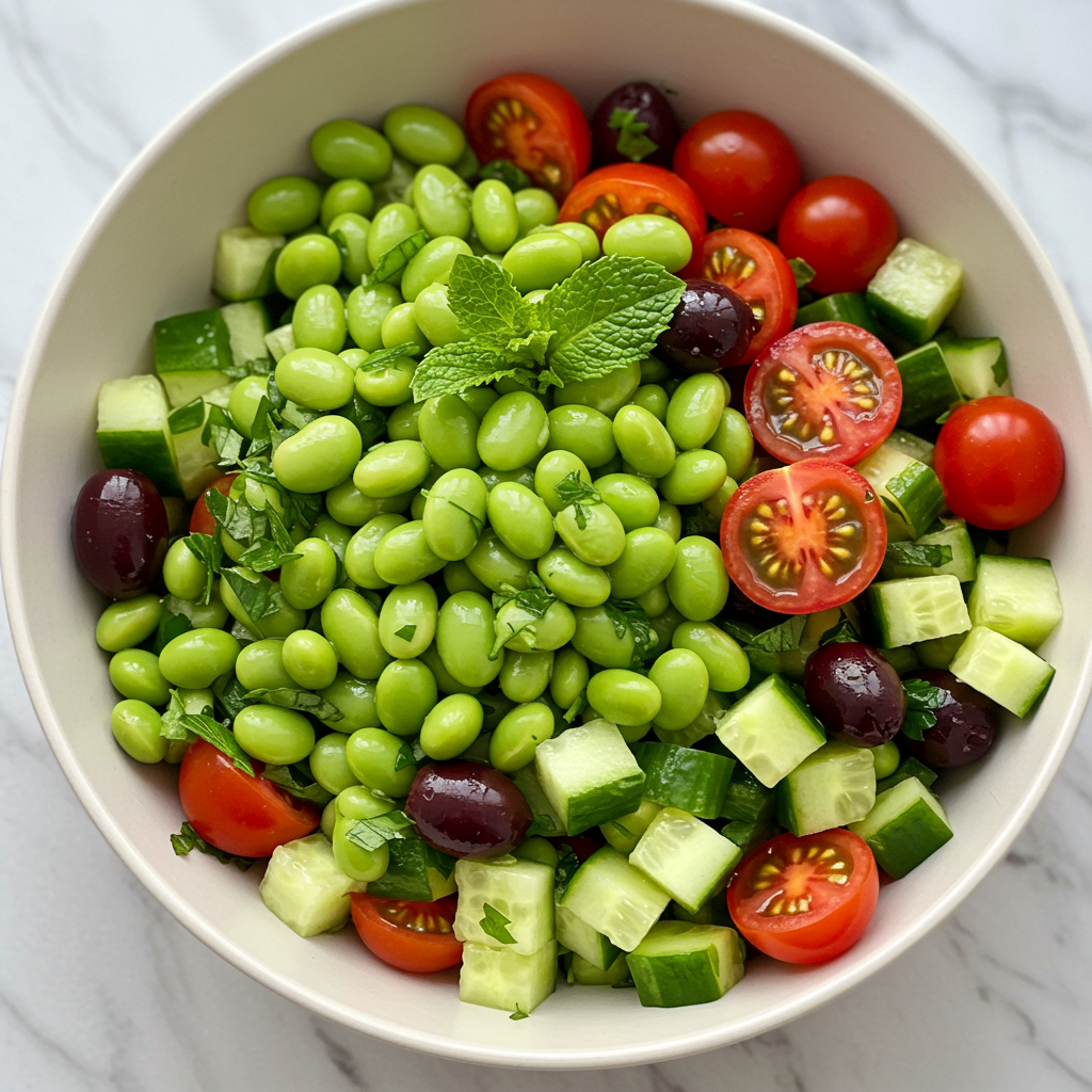 7. Ensalada de edamame al estilo mediterráneo