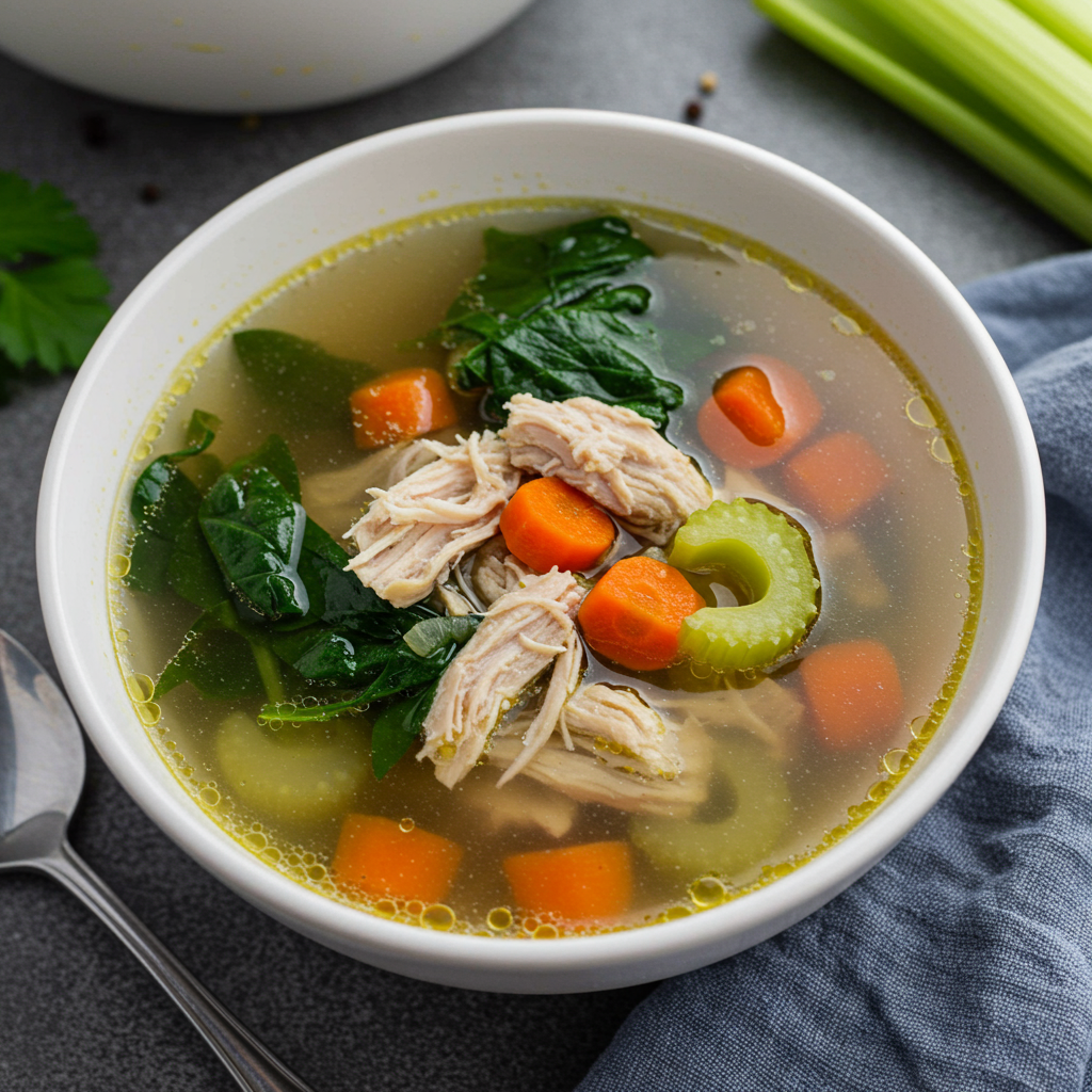 8. Sopa de pollo con espinacas