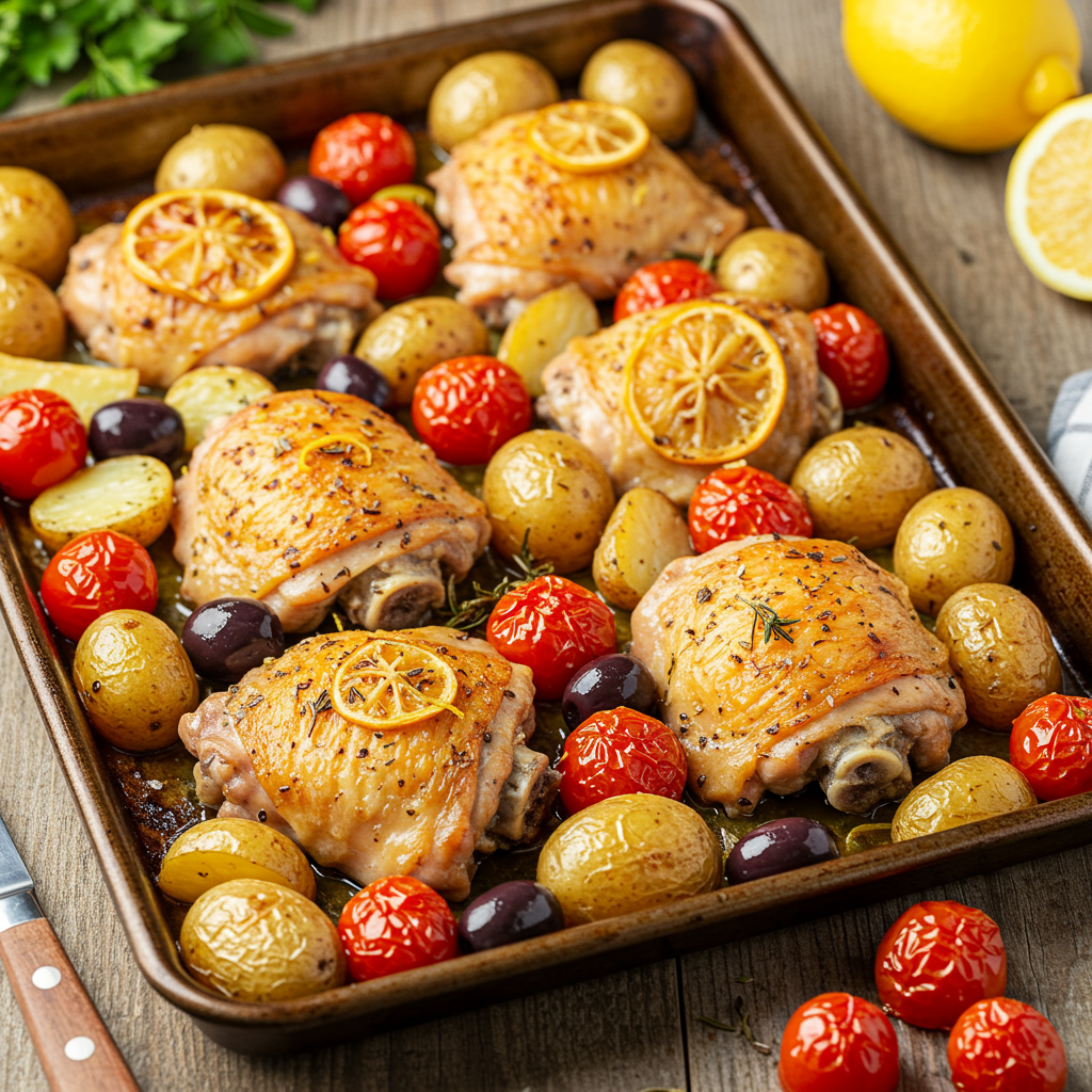 9. Pollo griego con limón y hierbas – Magia mediterránea