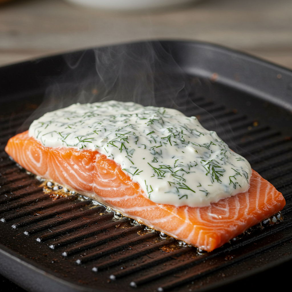 10. Salmón con yogur griego y eneldo