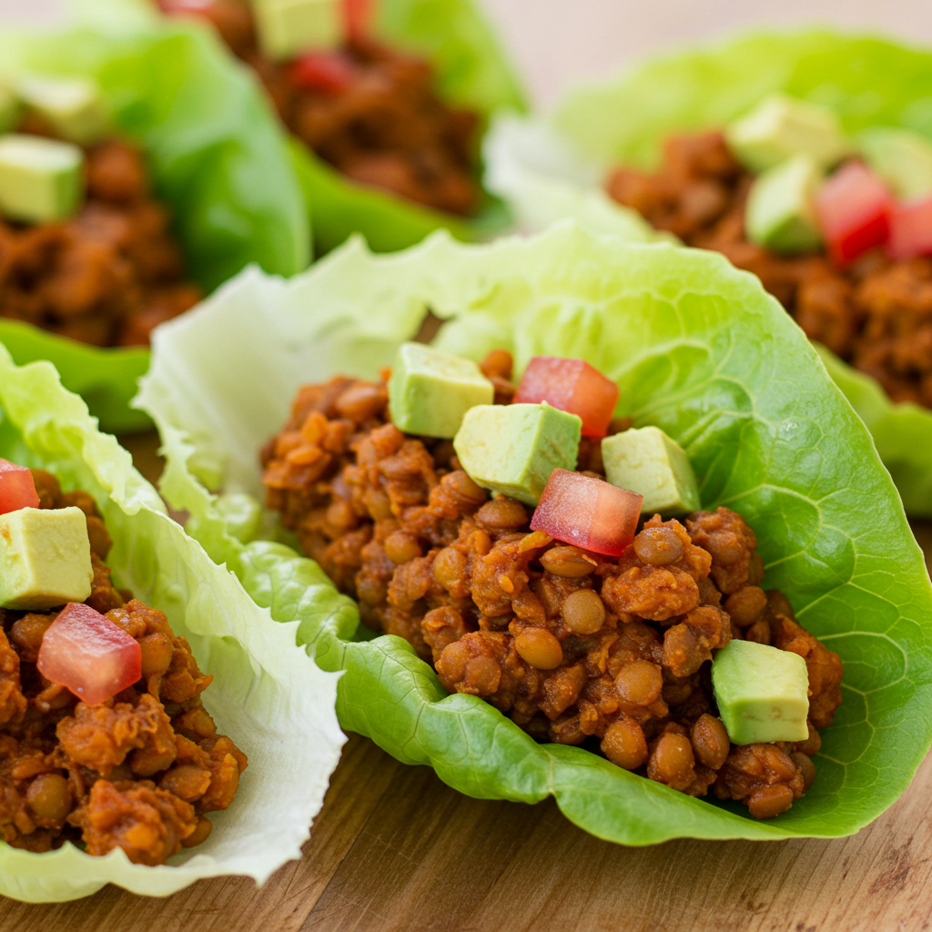 1. “Tacos” de Lechuga con Lentejas Especiadas