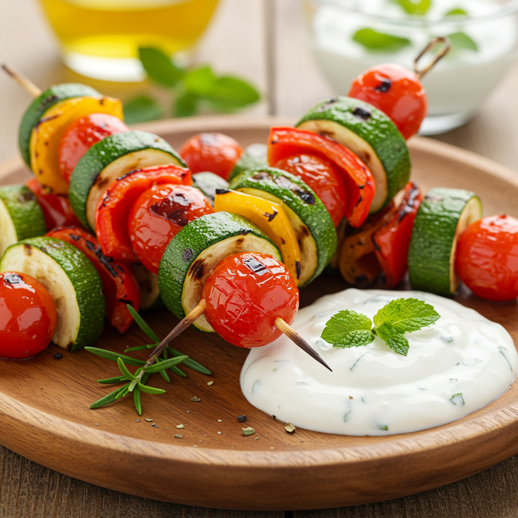 2. Brochetas de Verduras a la Parrilla con Salsa de Yogur