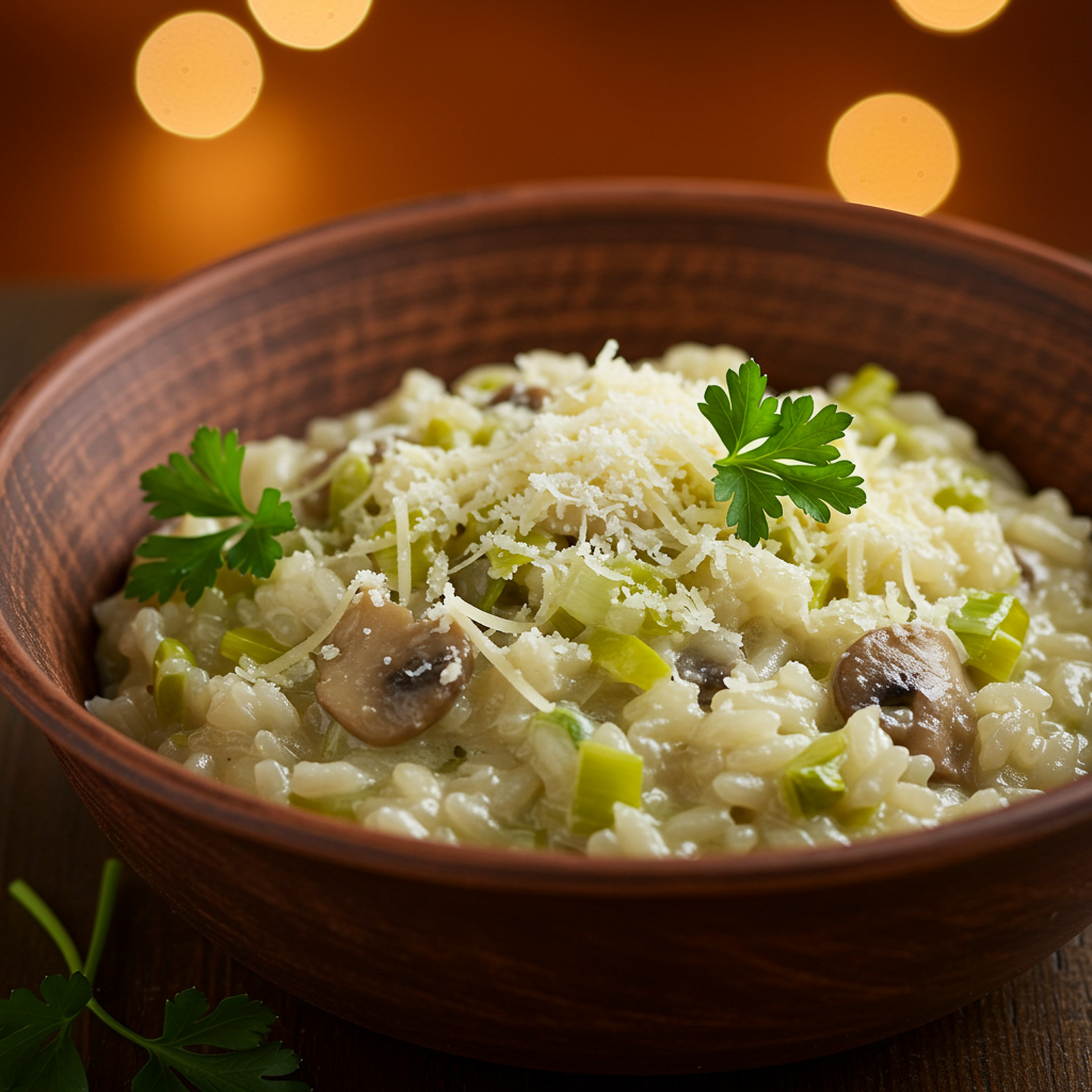 5. Risotto Cremoso de Puerros y Champiñones