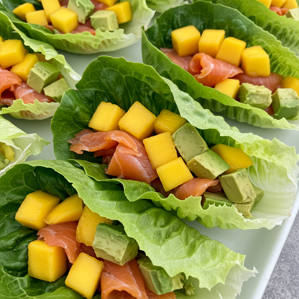 6. Wraps de Lechuga con Salmón Ahumado y Mango