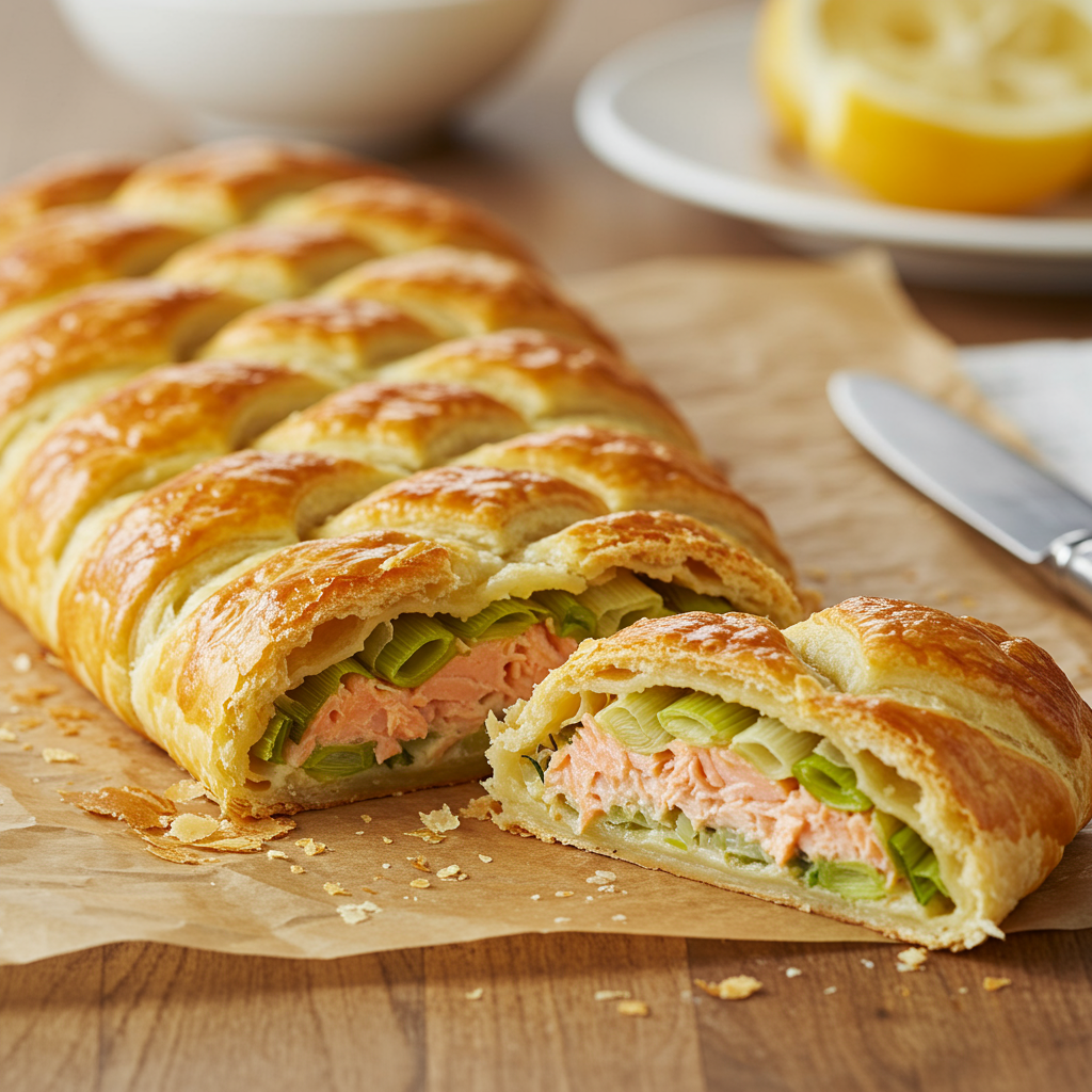 7. Trenza de Hojaldre con Salmón y Puerros