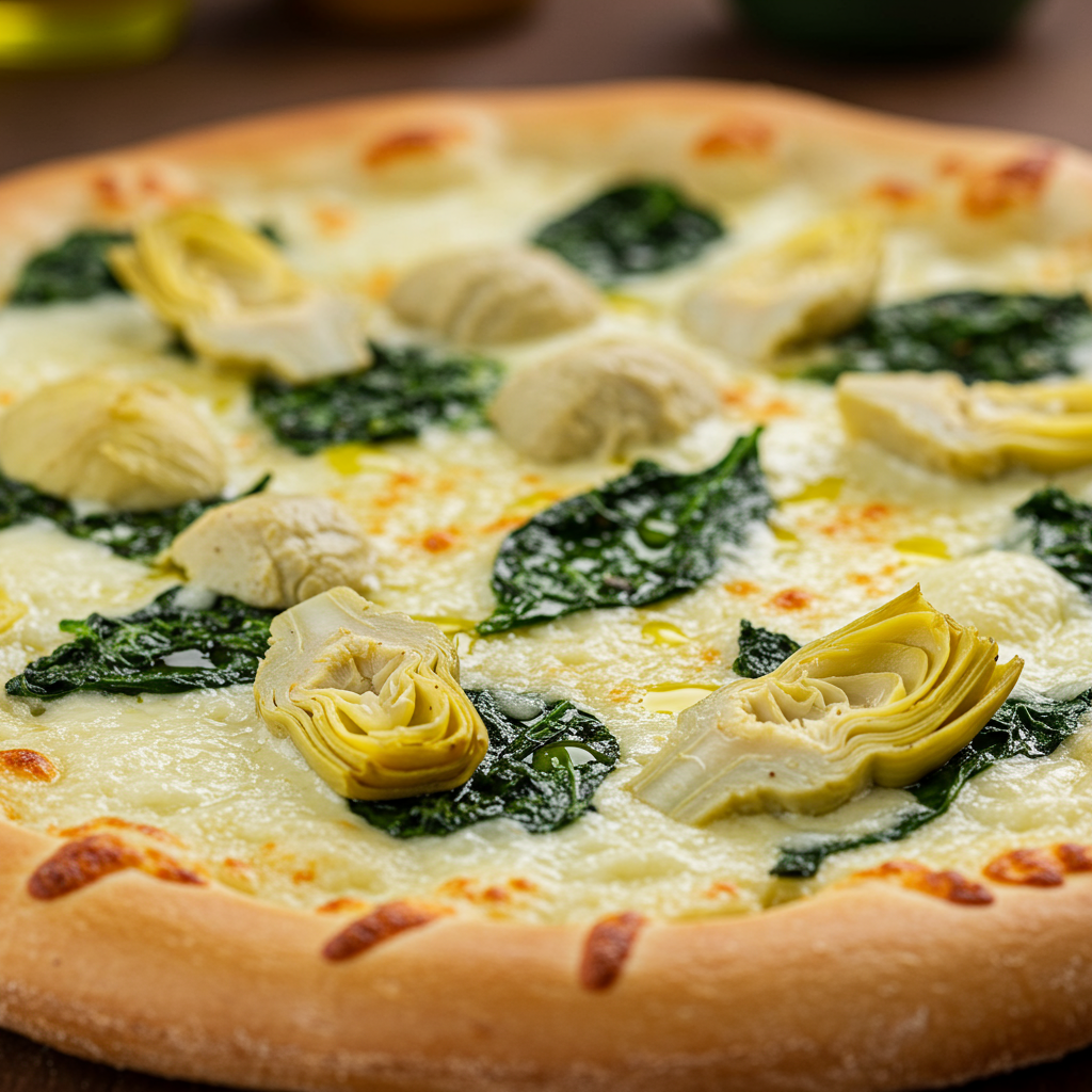 8. Pizza Blanca con Alcachofas y Espinacas