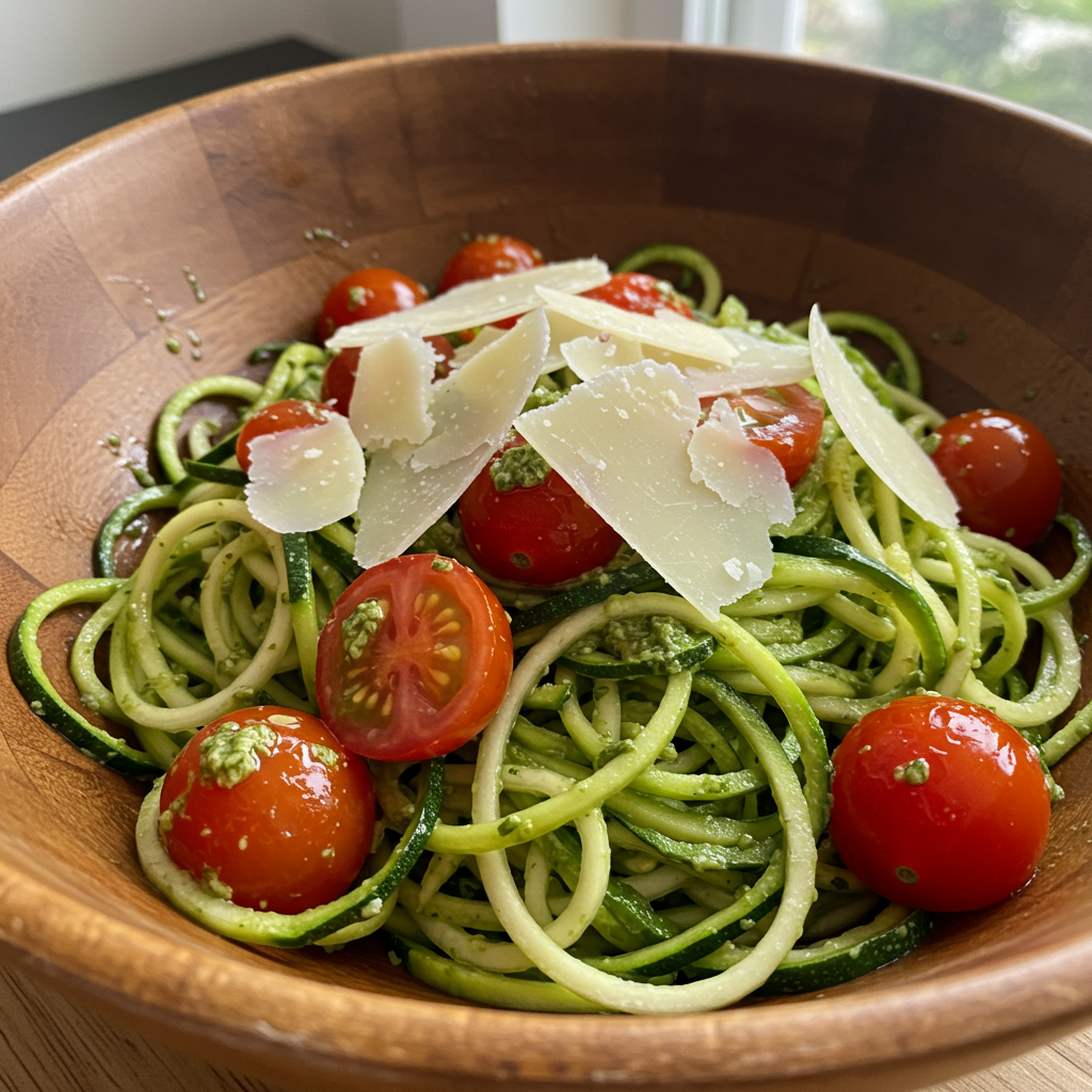 9. “Fideos” de Calabacín al Pesto