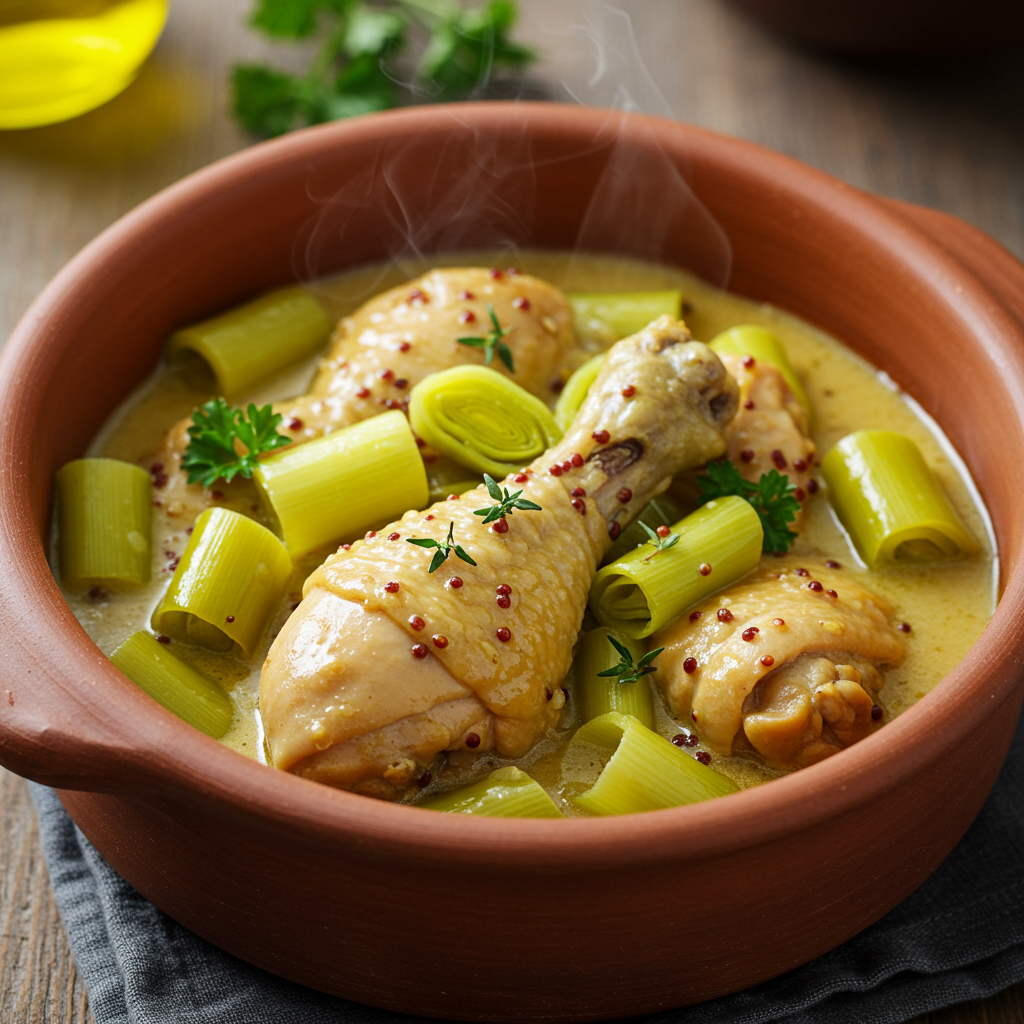 9. Pollo Guisado con Puerros y Mostaza