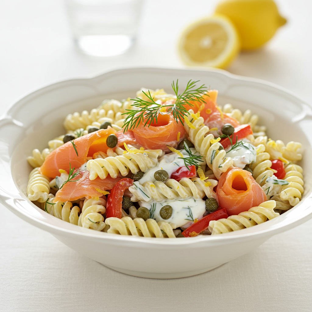 10. Ensalada de Pasta con Salmón Ahumado y Eneldo