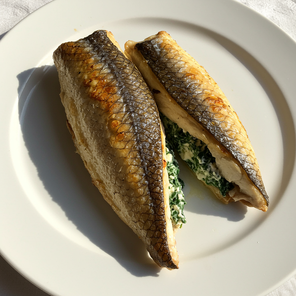 13. Merluza Rellena de Espinacas y Queso Crema