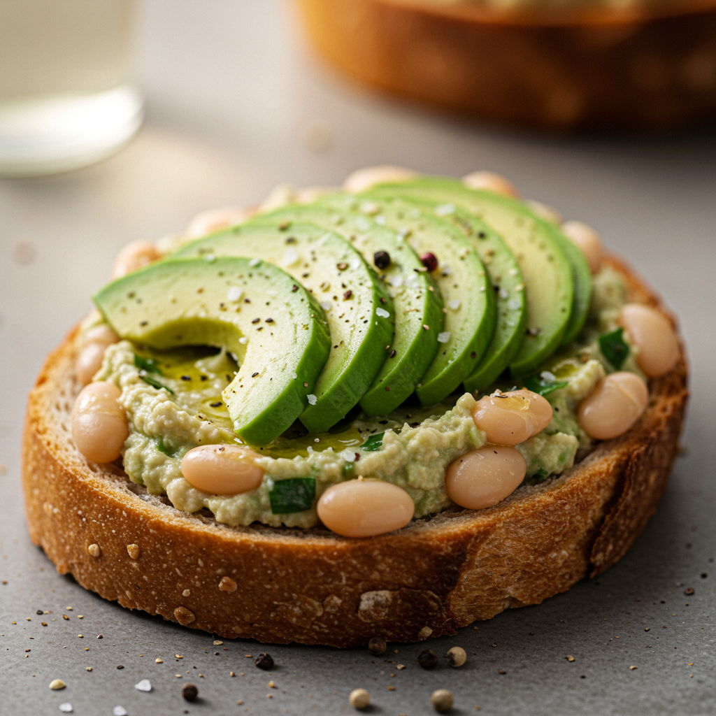 15. Tostadas con Puré de Alubias y Aguacate