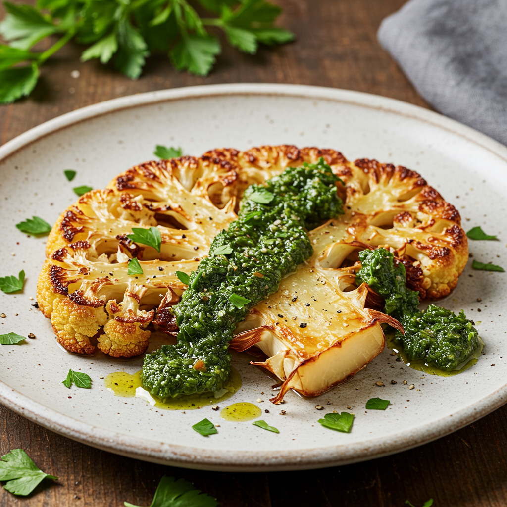 20. “Steak” de Coliflor con Chimichurri