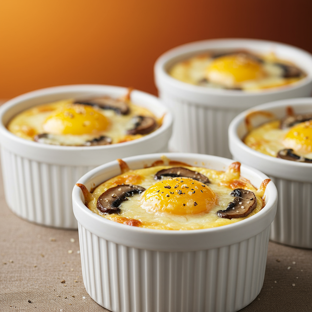 21. Huevos en Cocotte con Champiñones y Gruyère
