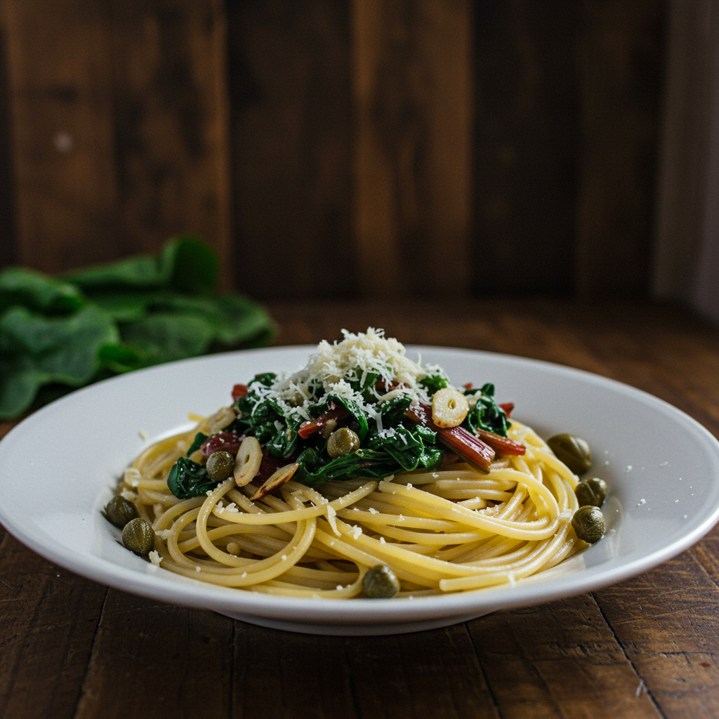 23. Pasta con Acelgas, Ajo y Anchoas (Versión sin Anchoas)